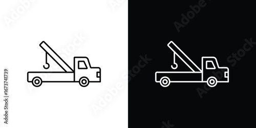 Tow truck icons. simple, stroke, black icons