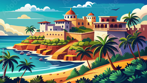 Mombasa’s coastline glitters in Kenya. Fort Jesus overlooks Indian Ocean waves, coral reefs sparkle offshore, and white sandy beaches invite travelers to rest beneath swaying coconut palms.