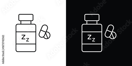 Sleeping pills icons. simple, stroke, black icons