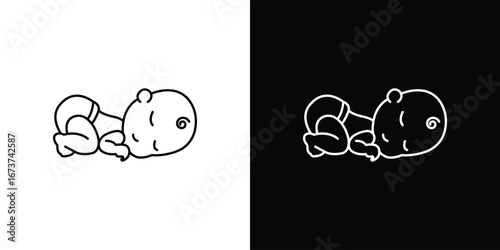 Sleeping baby icons. simple, stroke, black icons