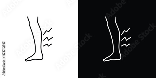 Shin pain icons. simple, stroke, black icons