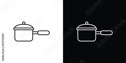 Sauce pan icons. simple, stroke, black icons
