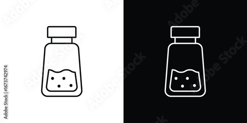 Salt and pepper shakers icons. simple, stroke, black icons
