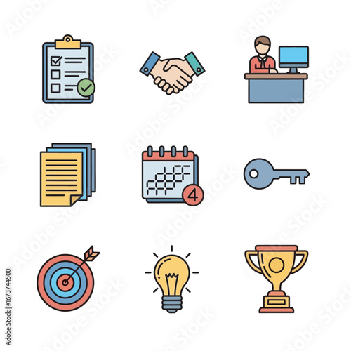 Business icons represent success collaboration planning solutions