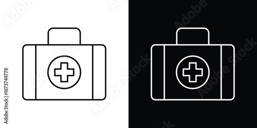 Medical aid kit icons. simple, stroke, black icons