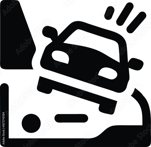 Car crash icon. Car accident on slippery road. Vector icon design with transparent background