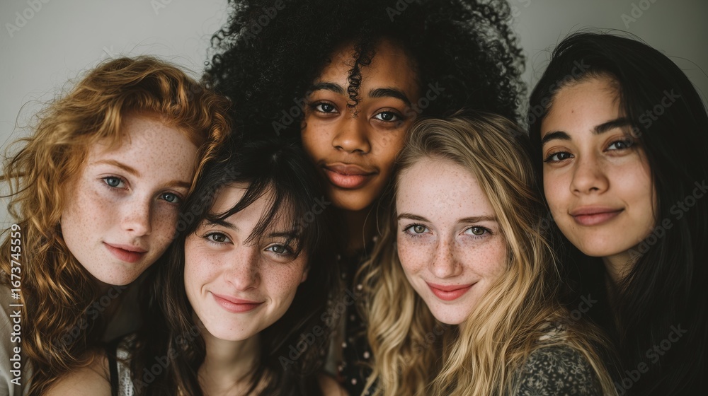 Obraz premium Group of Young Women Friends Smiling Together Indoors