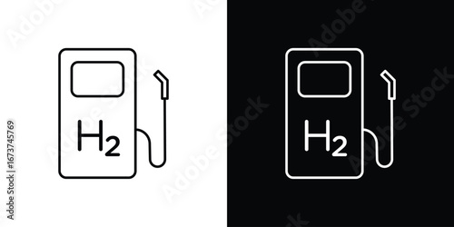 hydrogen fuel pump icons. simple, stroke, black icons