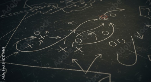American Football Play Diagram on Chalkboard with X's and O's Strategy