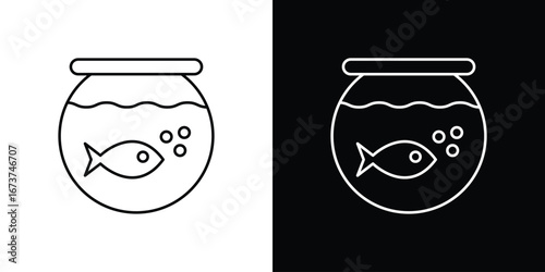 Fish bowl icons. simple, stroke, black icons