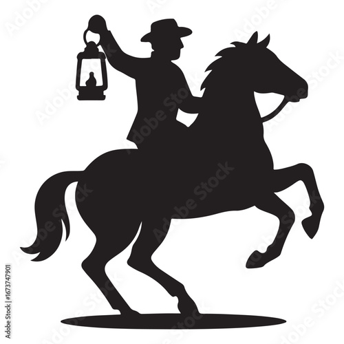 Paul Revere Horseback Silhouette Vector, Historical Rider Illustration Clipart