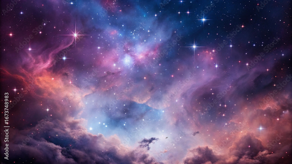 Obraz premium Vibrant Cosmic Nebula With Twinkling Stars And Swirling Gas Clouds space galaxy
