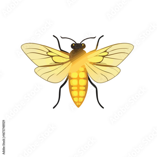 Clean vector art of a firefly glowing in the dark