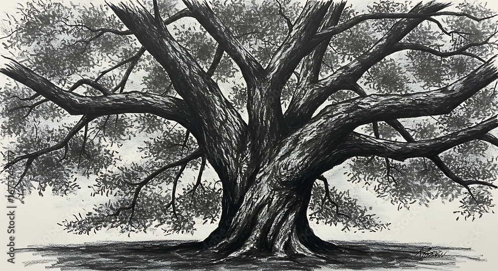 Naklejka premium Ancient Sentinel: Graphite Monochrome