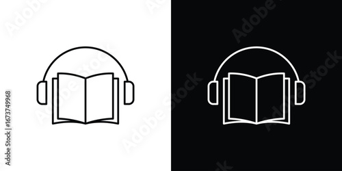 Audio book icons. simple, stroke, black icons