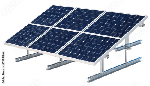 Solar panel array on metal mounting structure for renewable energy generation