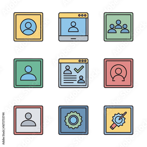Colorful icons depict people online settings management