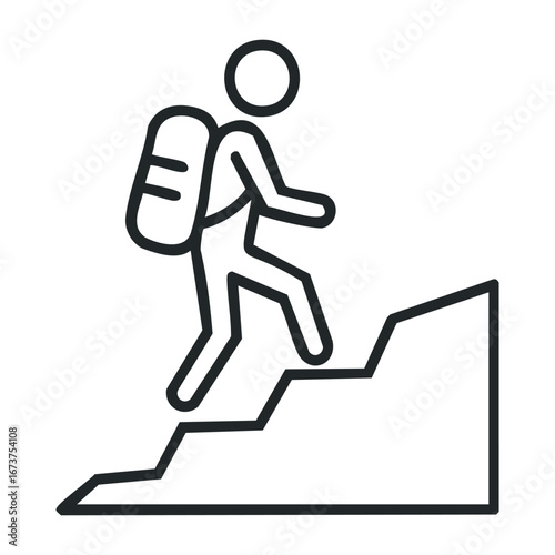 Hiking adventure mountain trails outdoor activity natural environment side view fitness journey. Vector illustration