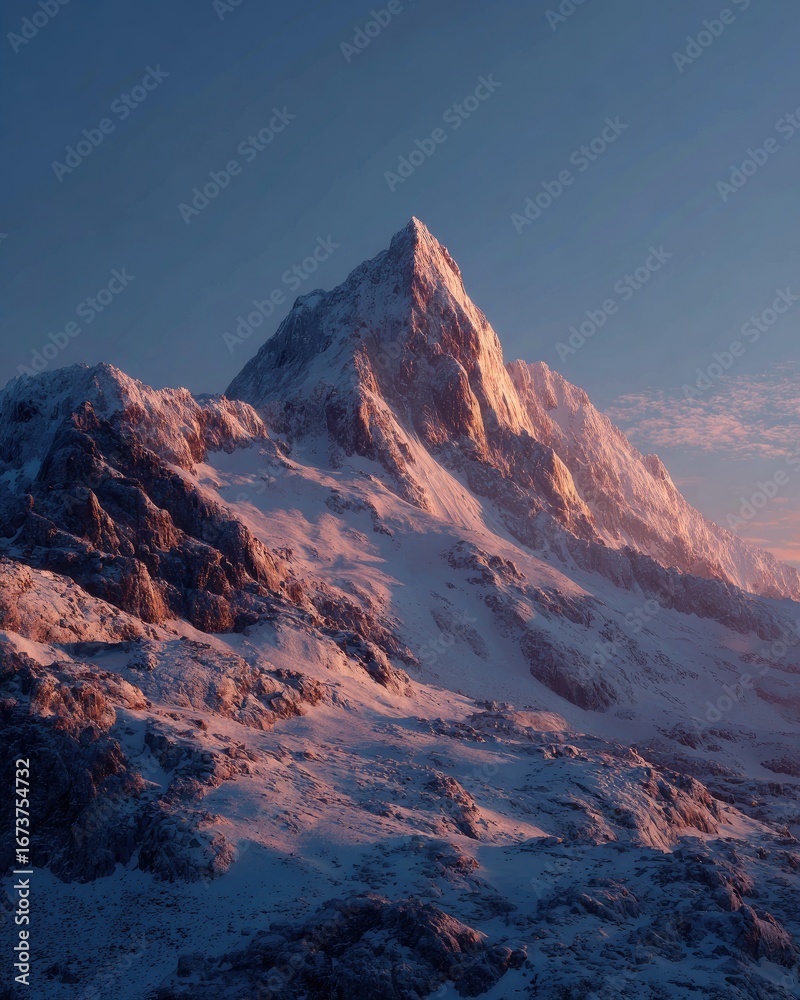Obraz premium Snowy mountain peak at sunrise