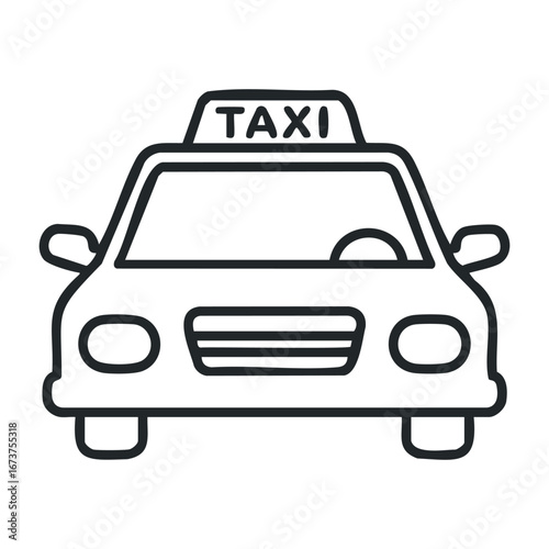 Taxi cab arriving at city street urban environment illustration front view transportation concept. Vector illustration