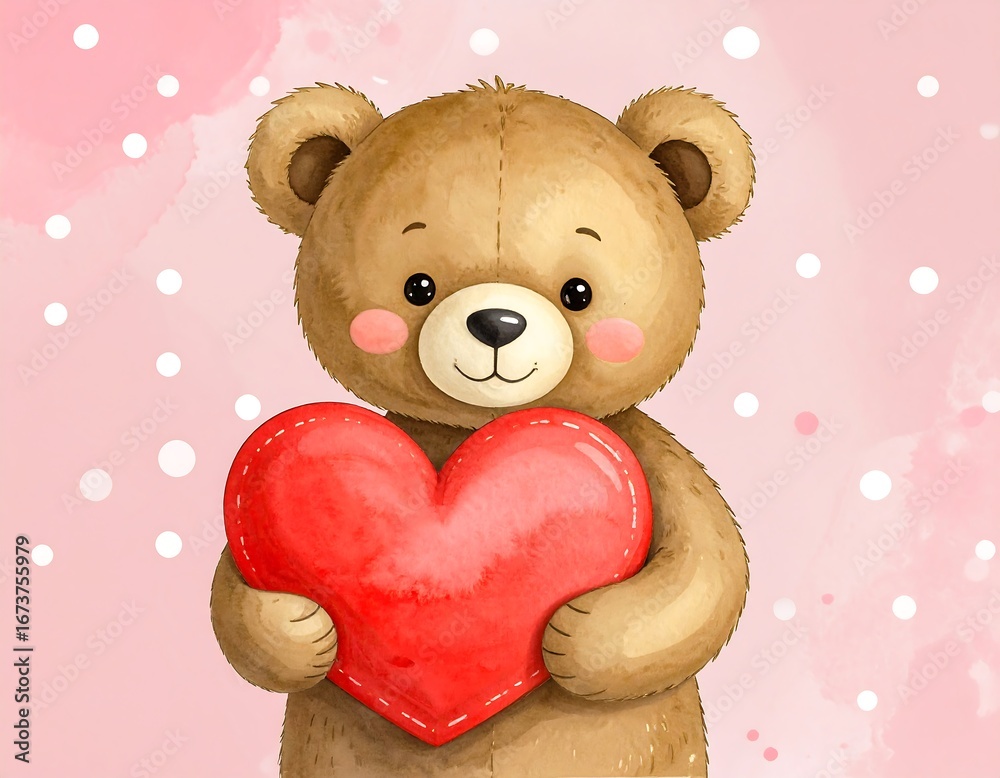 Obraz premium Cute teddy bear holding a heart