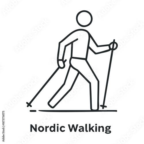 Engaging nordic walking activity outdoor park fitness illustration natural setting side view health benefits. Vector illustration