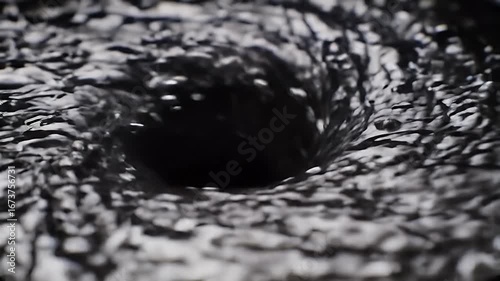 Macro Shot of Hypnotic Whirlpool with Swirling Grey and Black Water Circular Motion Creating Mesmerizing Vortex Effect Perfect for Abstract Backgrounds Symbolizing Transformation and Energy
