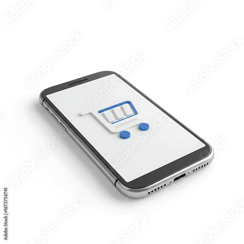 Smartphone displaying a shopping cart icon, symbolizing online mobile commerce.