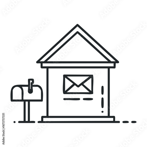 Delivering mail postal service activity at a residential mailbox suburban neighborhood illustration digital art. Vector illustration