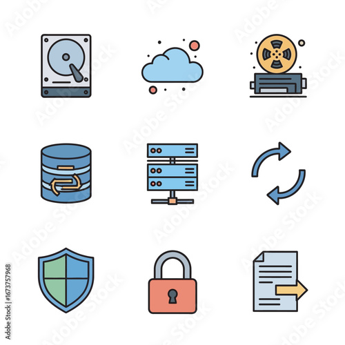Vector icons illustrate computing services in graphic display