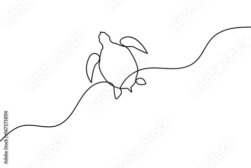 Minimalist turtle outline in continuous one line drawing isolated vector illustration
