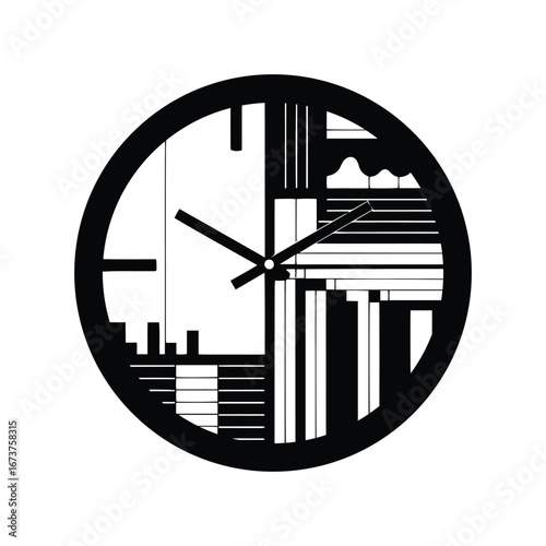 Wall Clock Symbol  Black and White Vector