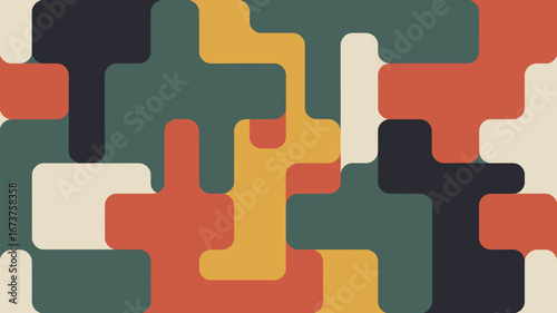 Retro geometric pattern with rounded shapes in muted earth tone color palette