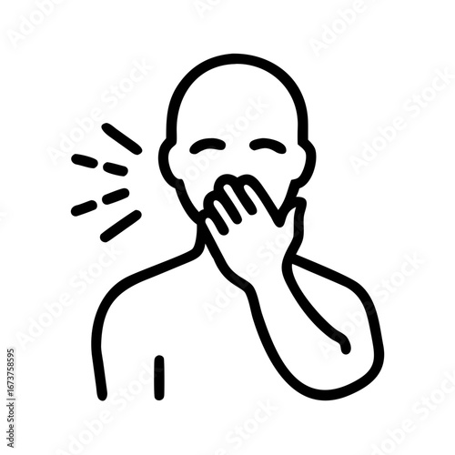 Line art of a man yawning and covering his mouth  