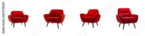 Set of red armchair isolated on transparent background