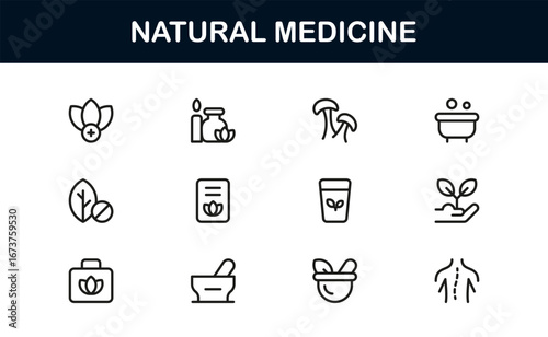 Flat natural medicine icon set for holistic health and wellness projects. Enhance professional healthcare tools, productivity, and branding with clean, versatile visuals.