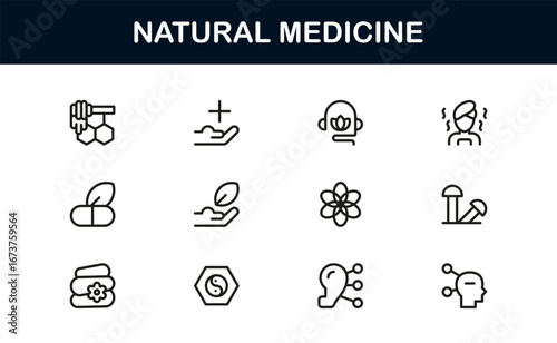 Minimal flat natural medicine icon pack for wellness projects. Ideal for healthcare apps, websites, and presentations with premium, professional, and holistic graphics.