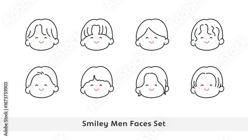 笑顔の男性 顔アイコンセット 線画