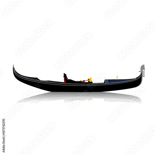 Gondola Side View Sleek Black Boat Venice Italy Traditional Transportation