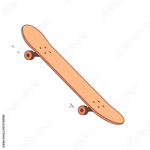 Skateboard Isolated Object Line Art Simple Style Peach Color Wheels Recreation Leisure