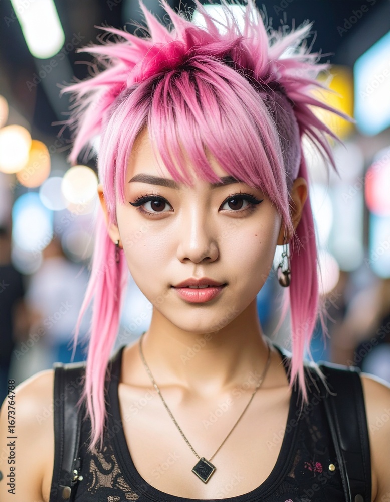 Obraz premium beautiful asian girl with pink hair