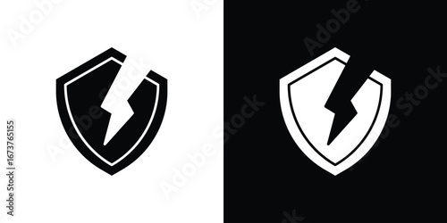 Broken shield icon symbol logo. Graphic template.