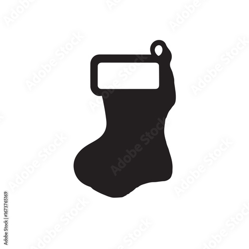 Vector art of black silhouette of a christmas stocking with a blank tag