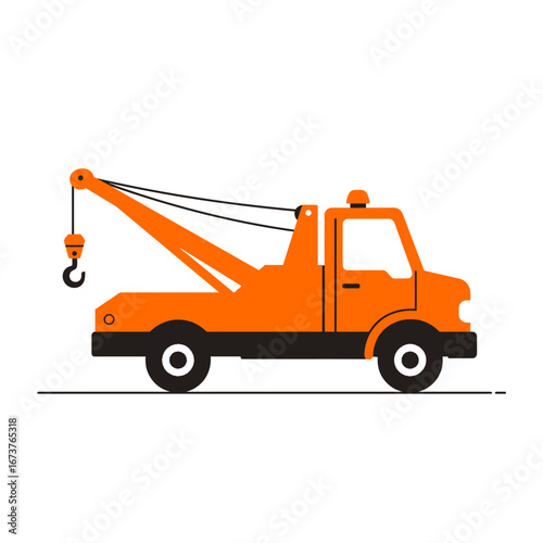 Orange tow truck simple style side view transportation assistance roadside help