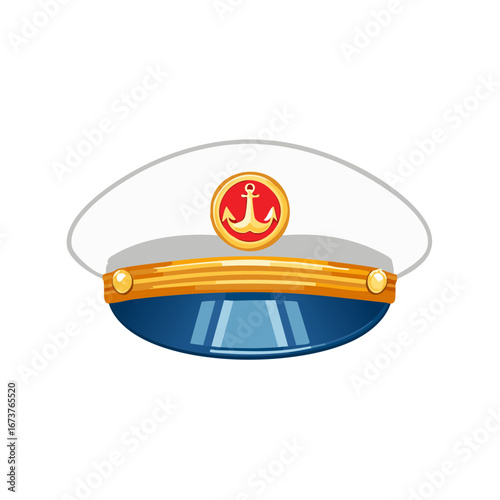 Cartoon Captain's hat with anchor, blue and white sailor's cap for masquerade or dress up party, nautical theme, summer vacation