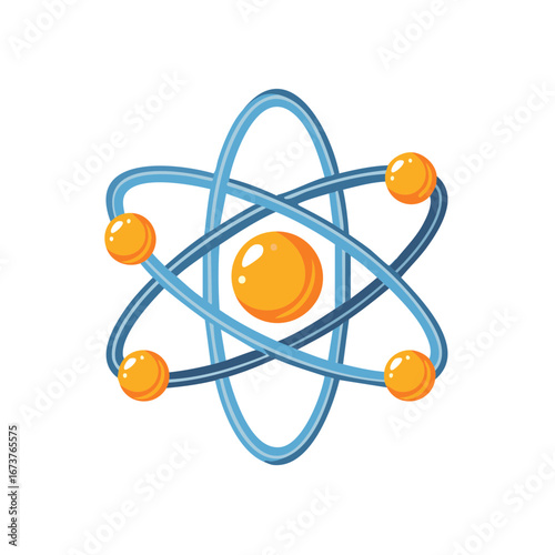 Stylized Atom Illustration Showing Nucleus and Electrons with Orbital Paths