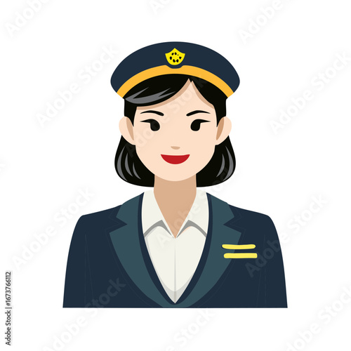 Professional Woman in Uniform Cap. Smiling Female Airline Crew or Service Worker Avatar.