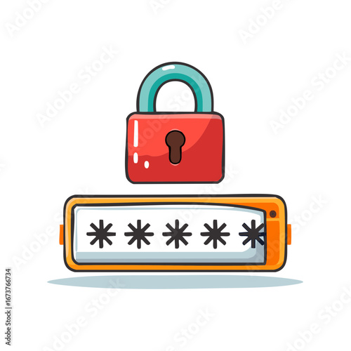 Cartoon illustration of a lock protecting a password with stars