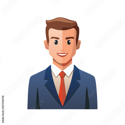 Smiling professional man in blue suit and red tie illustration