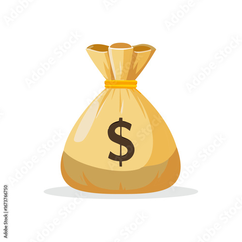 Illustrated Sack Overflowing with Cash Represents Wealth and Financial Prosperity